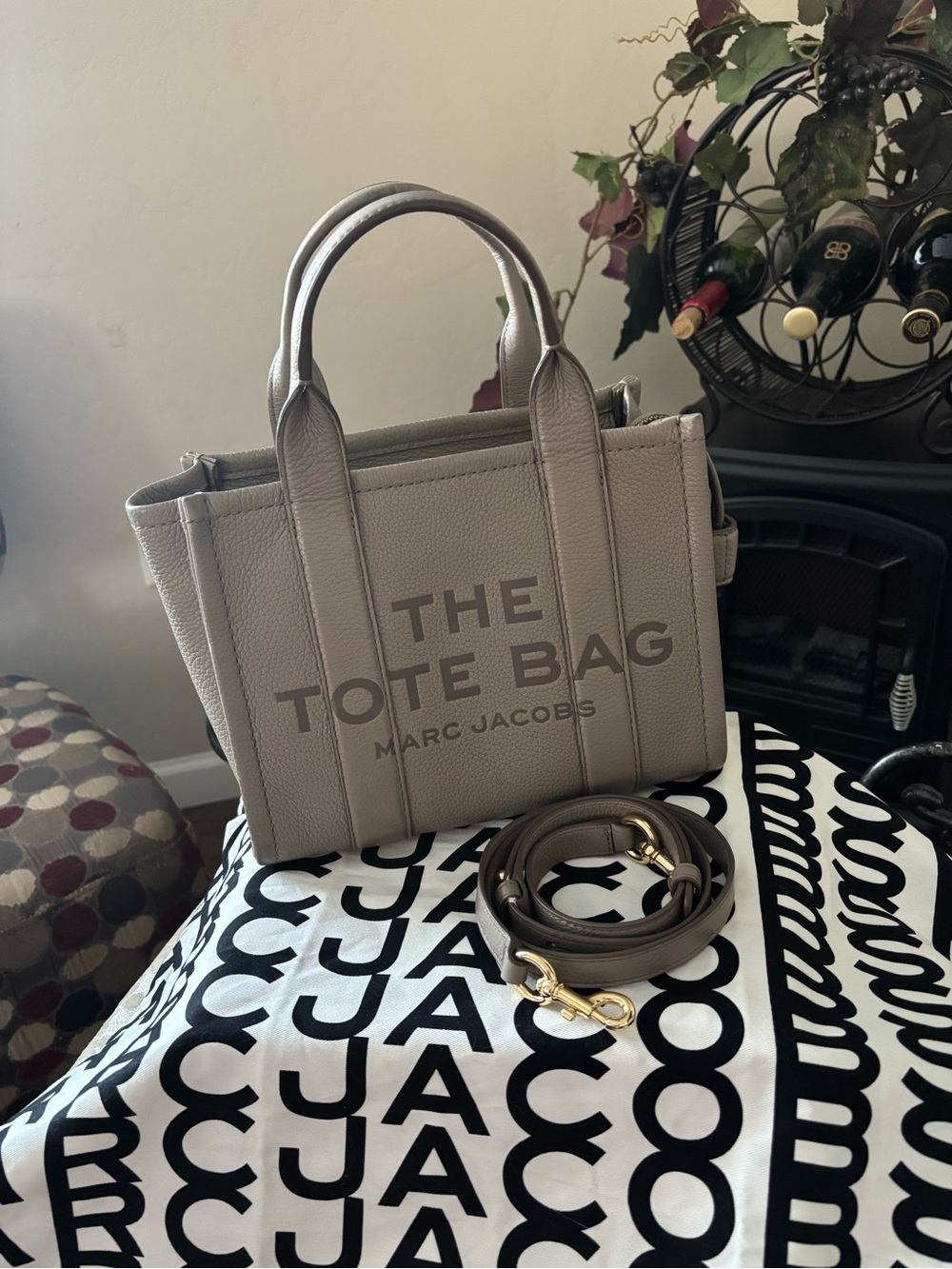 Marc Jacobs Cement SMALL The Tote Bag Pebbled Leather with Gold Hardware
